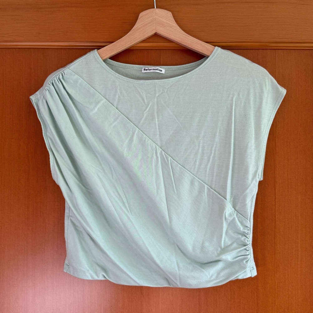 reformation mint green asymmetric crop top